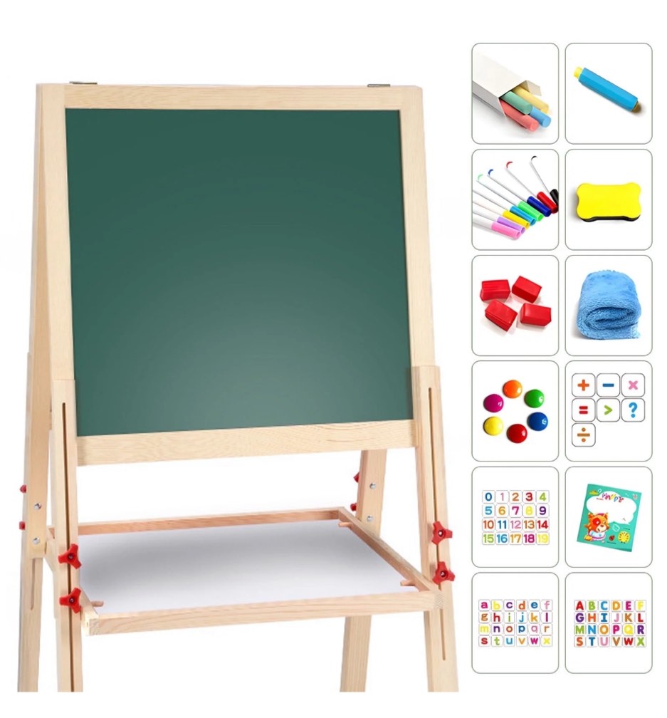 Kailwokk Art Easel for Kids, Adjustable Magnetic Double Sided Wooden Toddlers Drawing Chalkboard, Gift & Art Supplies for 3-8 Boys & Girls