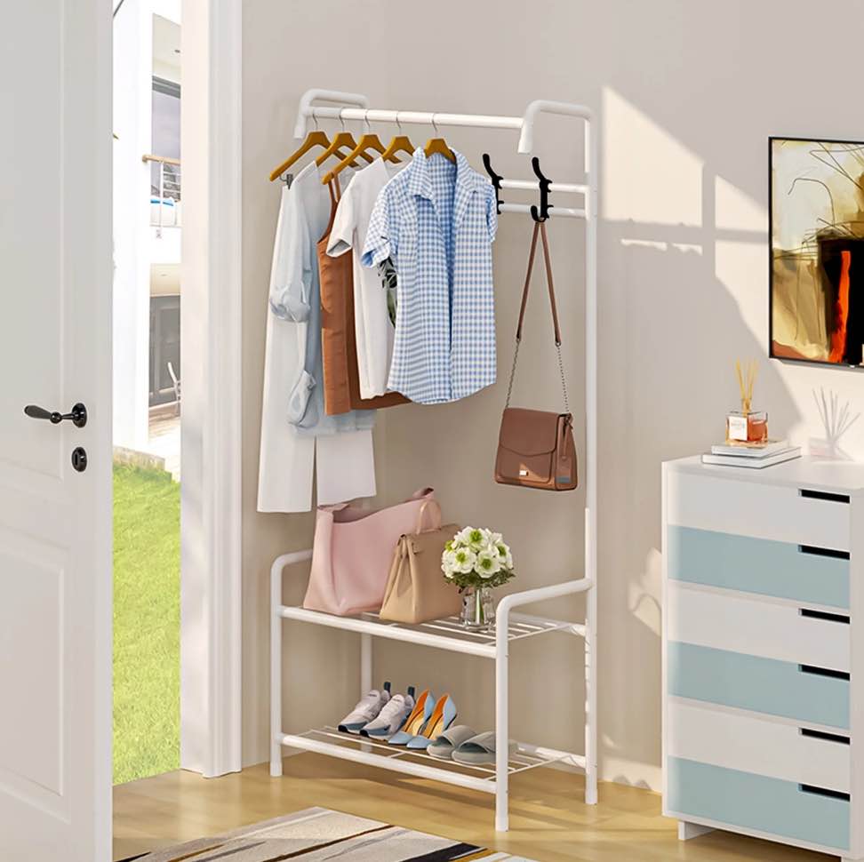 Baokaler Coat Rack, Hall Tree with Shoe Bench for Entryway, Entryway Bench with Coat Rack, 3-in-1 with 4 Hooks, a Hanging Rod, 13x23.6x64.2Inches, White