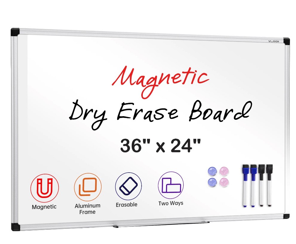VUSIGN Magnetic Dry Erase Whiteboard, 36 X 24 Inches, Wall Mounted with Pen Tray, Silver Aluminium Frame