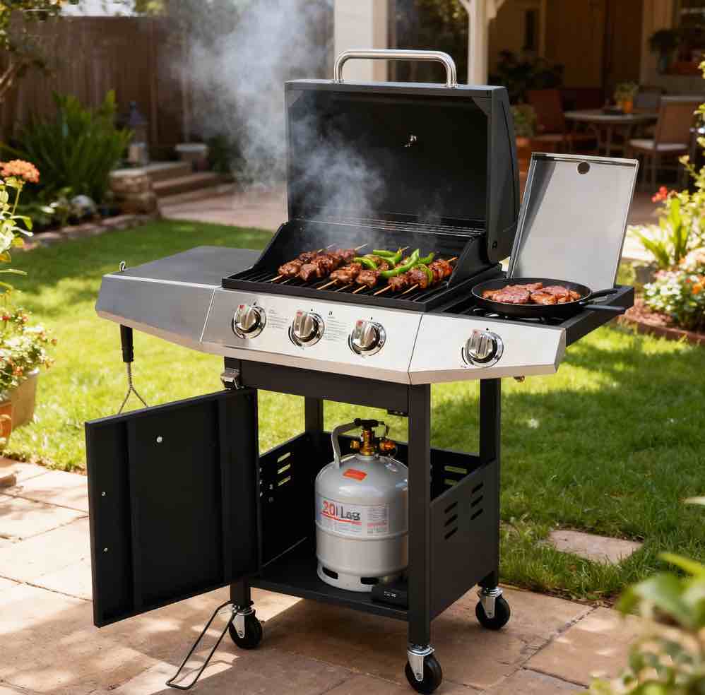 Seizeen Powerful Gas Grill with Side Burner  37 150BTU 3 Burner Propane Grill on Weels  Stainless Steel Outdoor BBQ for Backyard Patio