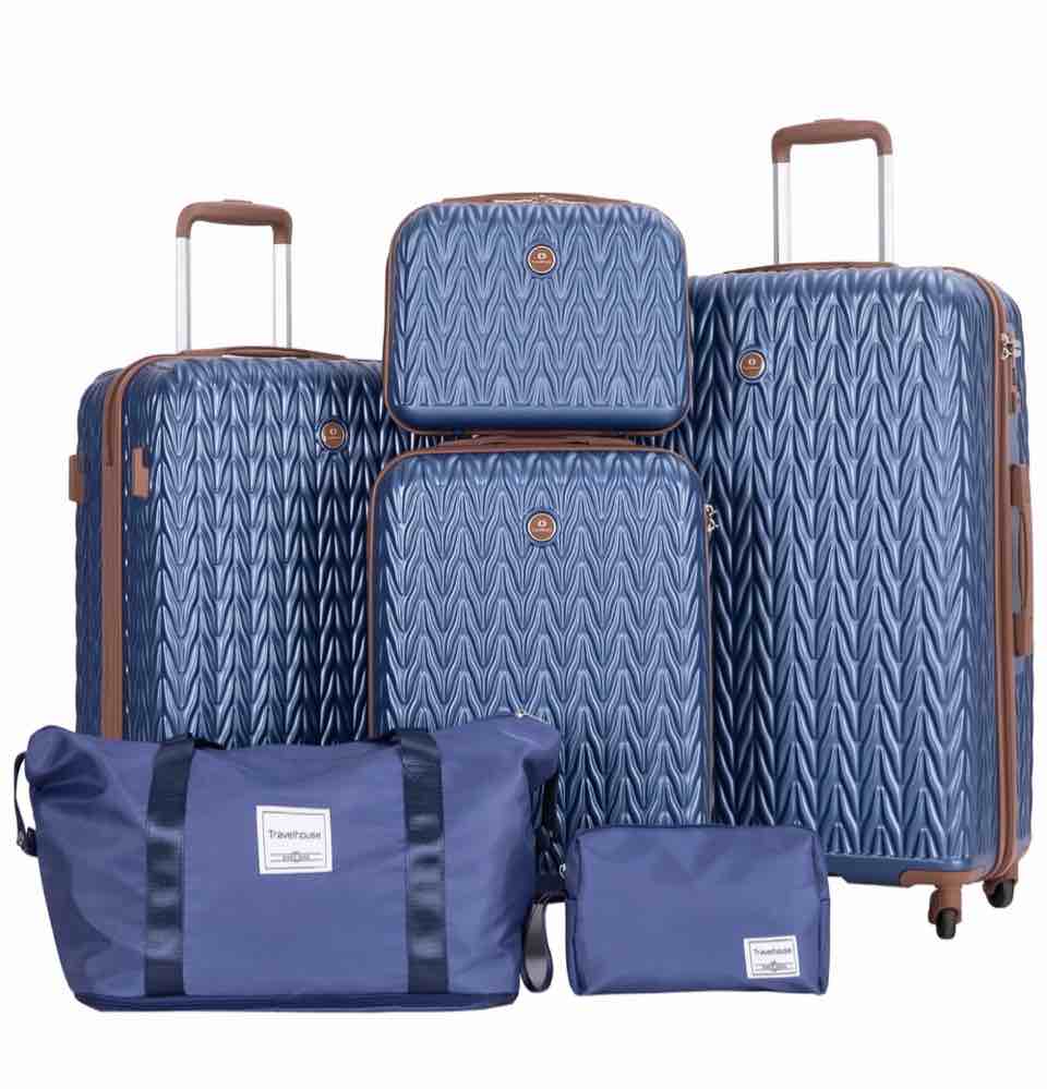 Travelhouse Luggage Set 6 Piece Hardside Suitcase TSA Lock Spinner Wheels 6 PCS Hardshell Luggage with Duffel Bag.(Blue)