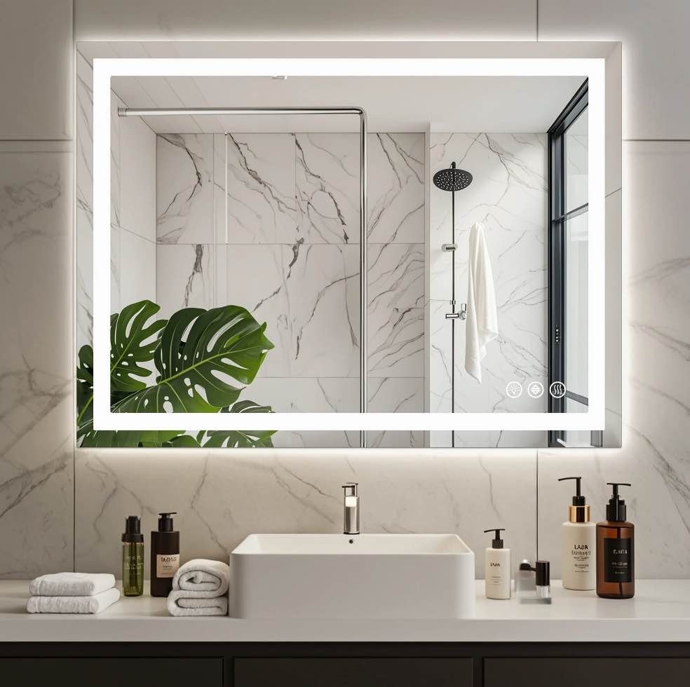 EDX 28 X36  Anti-fog LED Bathroom Mirror with Dual Light Source and Three Lighting Modes  White