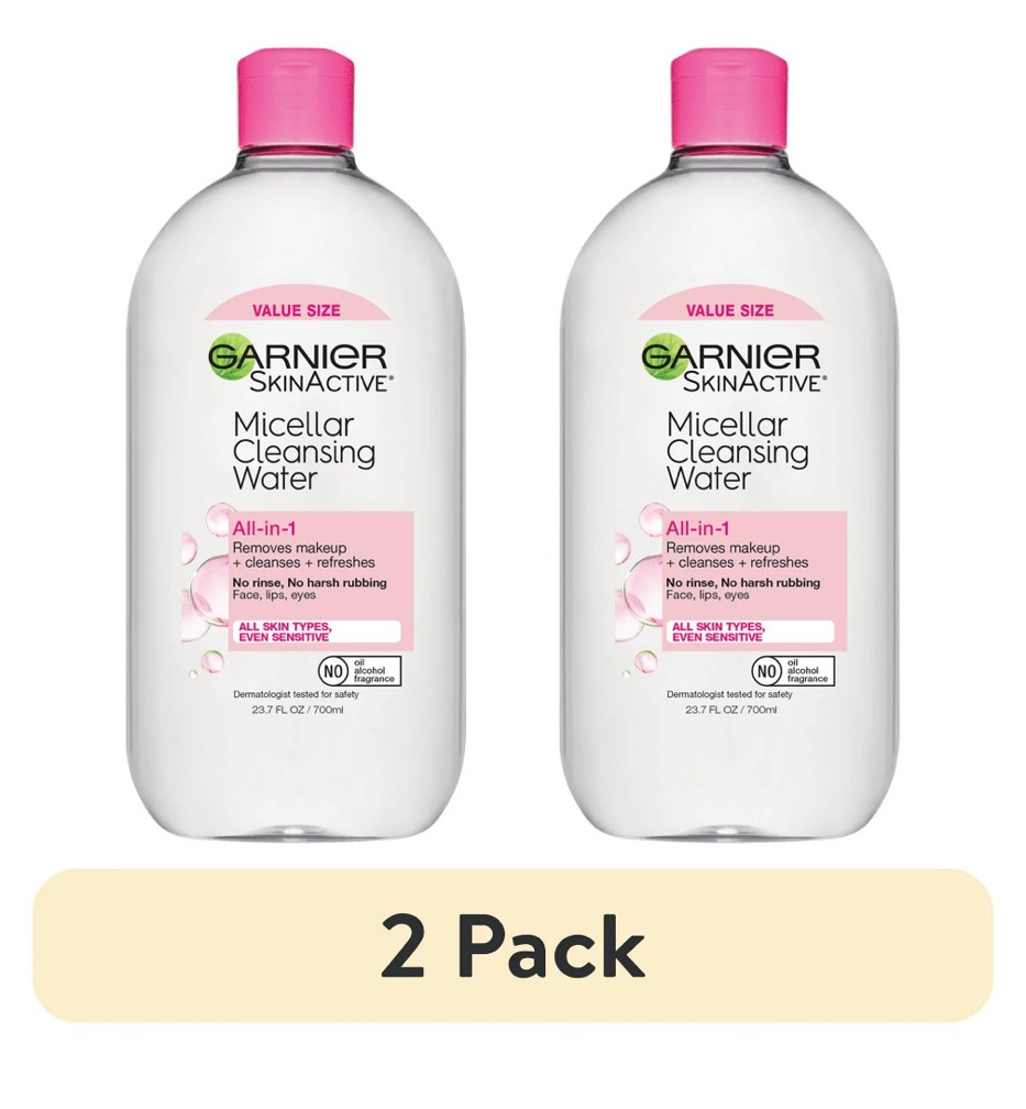 (2 pack) Garnier SkinActive Micellar Cleansing Water All in 1 Makeup Remover, Face Cleanser, 23.7 fl oz