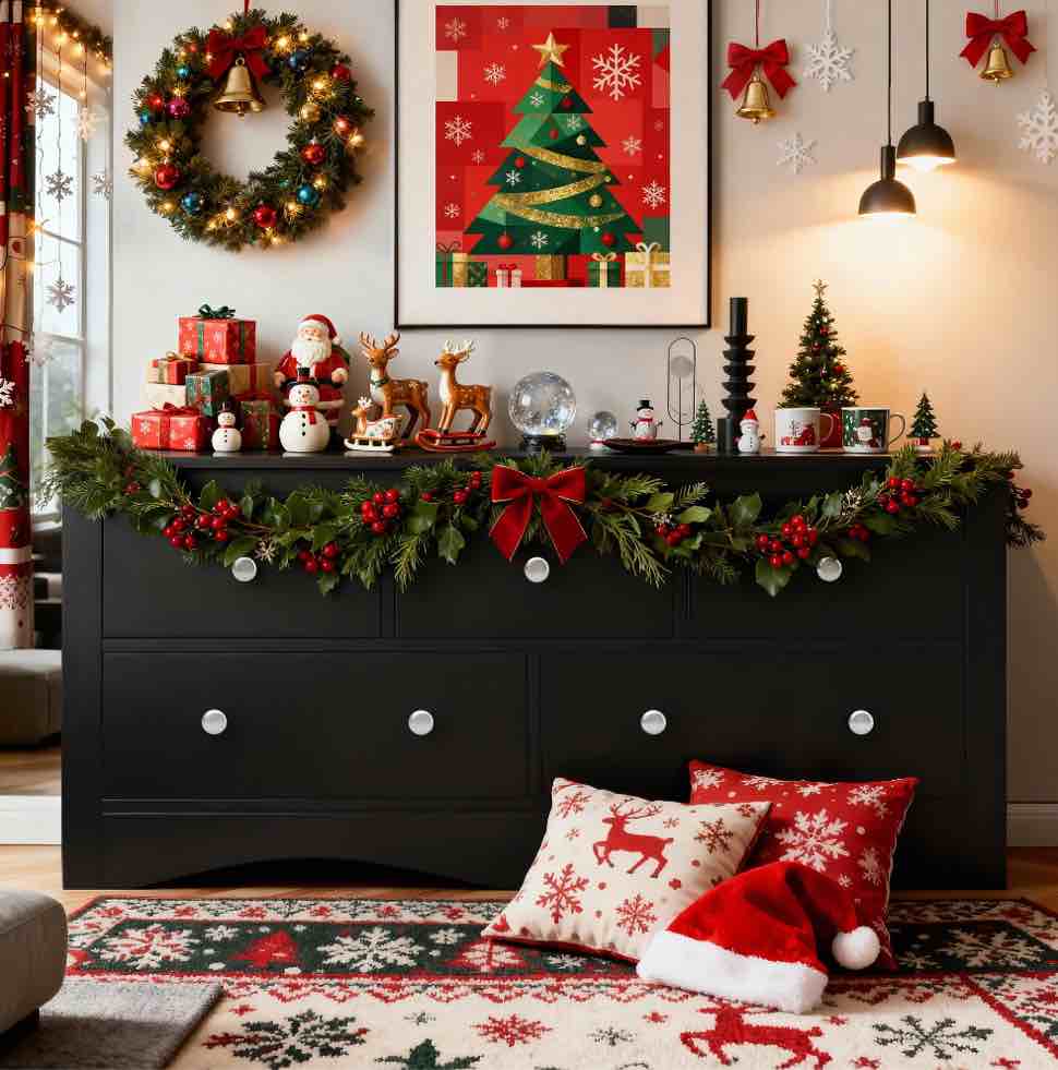 Homall 5 Drawer Double Dresser, Modern Wood Chest of Drawer for Living Room Bedroom,Black