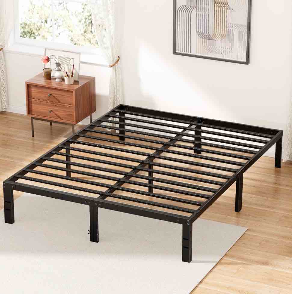 ZUNMOS 14 Inches Queen Bed Frame, Heavy Duty Metal Platform with Storage Space Under Frame, No Box Spring Needed Queen Size Bed Frame, Black