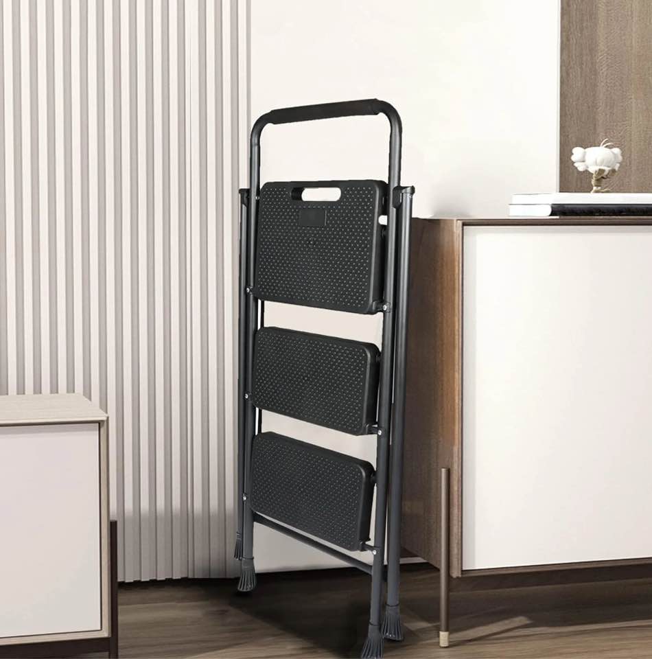 PhiloDeco 3 Step Ladder, 330lbs Folding Tread Stool with Auto-Lock, Ultra-Thin Portable, Iron ladders for home, office.Rustproof & Multi-Purpose, Fold ladders,No Assembly Needed