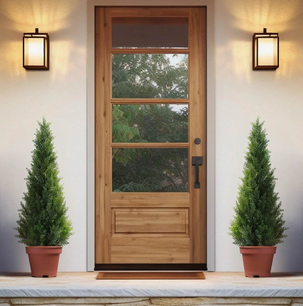 Artificial Cedar Tree 2 Pack 4 ft Outdoor Artificial Topiary Cedar Plants Fake Tree UV Rated Potted Tree for Perfect Housewarming Gift, Set of 2