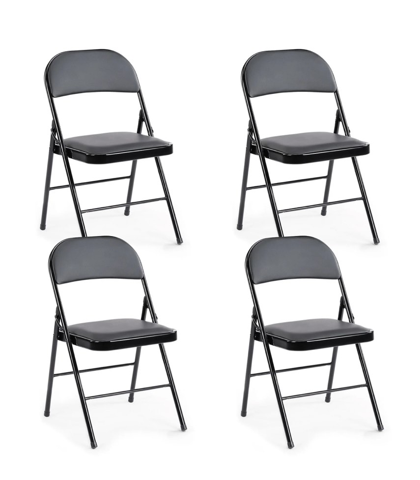 CONCETTA 4 Pack Folding Chair, Indoor Outdoor Portable Stackable Commercial Leather Padded Seat for Home, Office, Party, Black