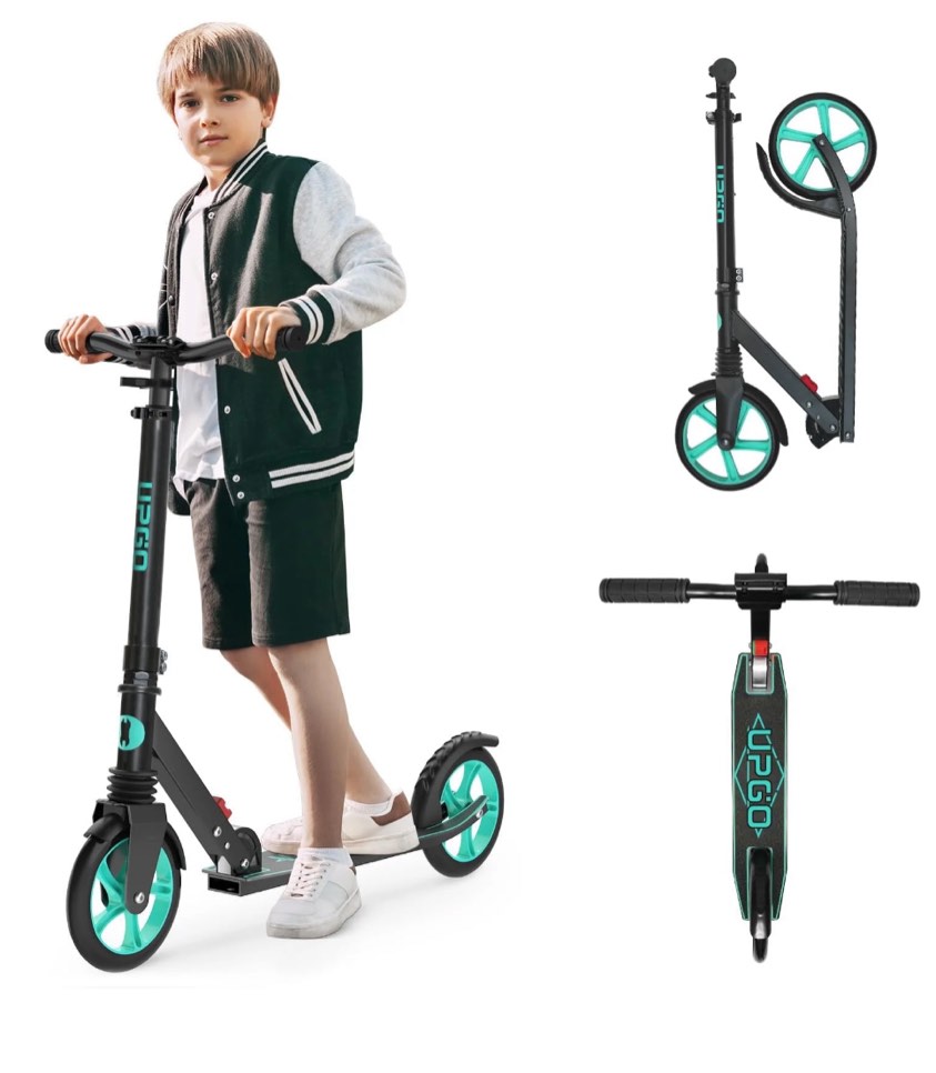 UPGO Kick Scooter for Teens, Kids & Adults, Max 240 lbs, Foldable, 8-Inch Wheels, 4 Adjustable Levels, Aqua
