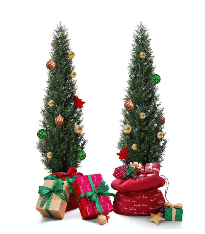 Artificial Cedar Tree 5 FT Artificial Cedar Topiary Trees for Outdoors Potted Fake Cypress Trees Faux Evergreen Plants for Home Porch Decor Set of 2