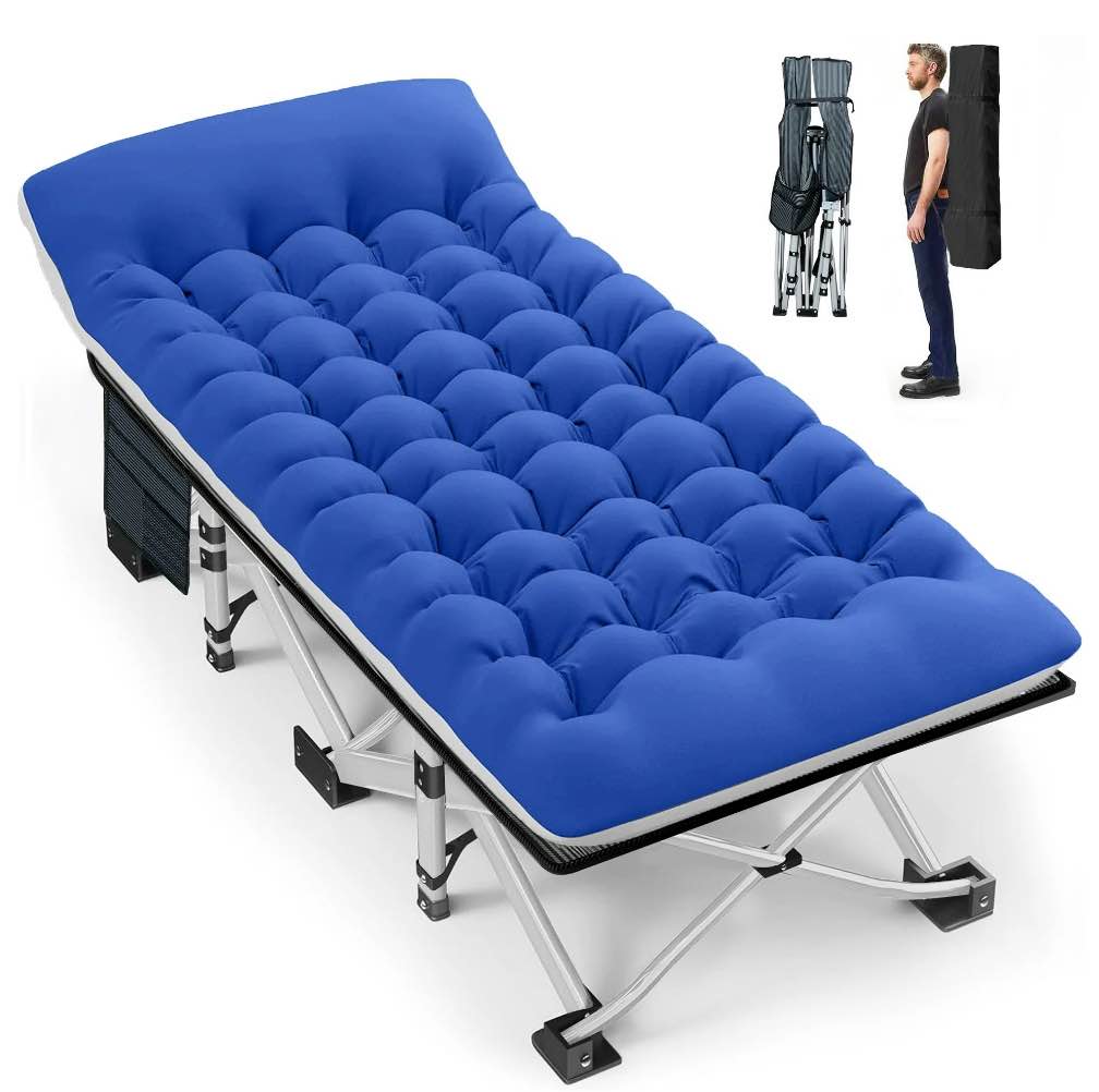 GVDV Folding Camping Cot with 2 Sided Comfort Mattress, Double Layer Oxford Fabric Folding Bed, Portable Sleeping Bed Cot for Camp Office Nap Beach Travel