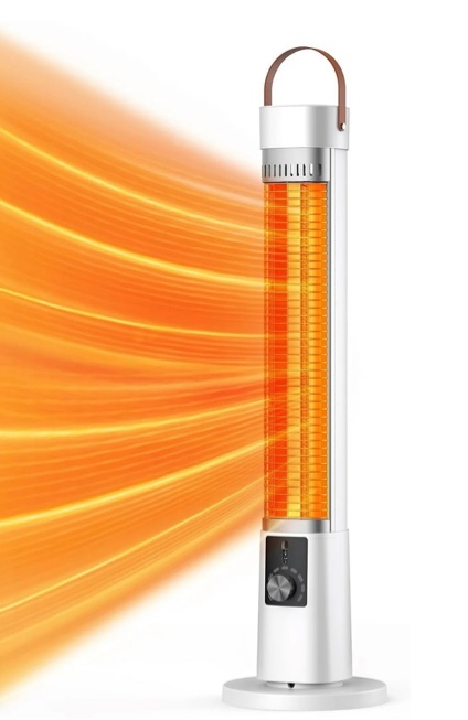 FLOWBREEZE Outdoor Heater for Patio, 1500W Electric Heaters Indoor, Remote, 60°Oscillation, 9h Timer, 9 Heat Level, Tip-Over/Overheating Protection, Safety Lock, for Garage, Porch, Gazebo,White