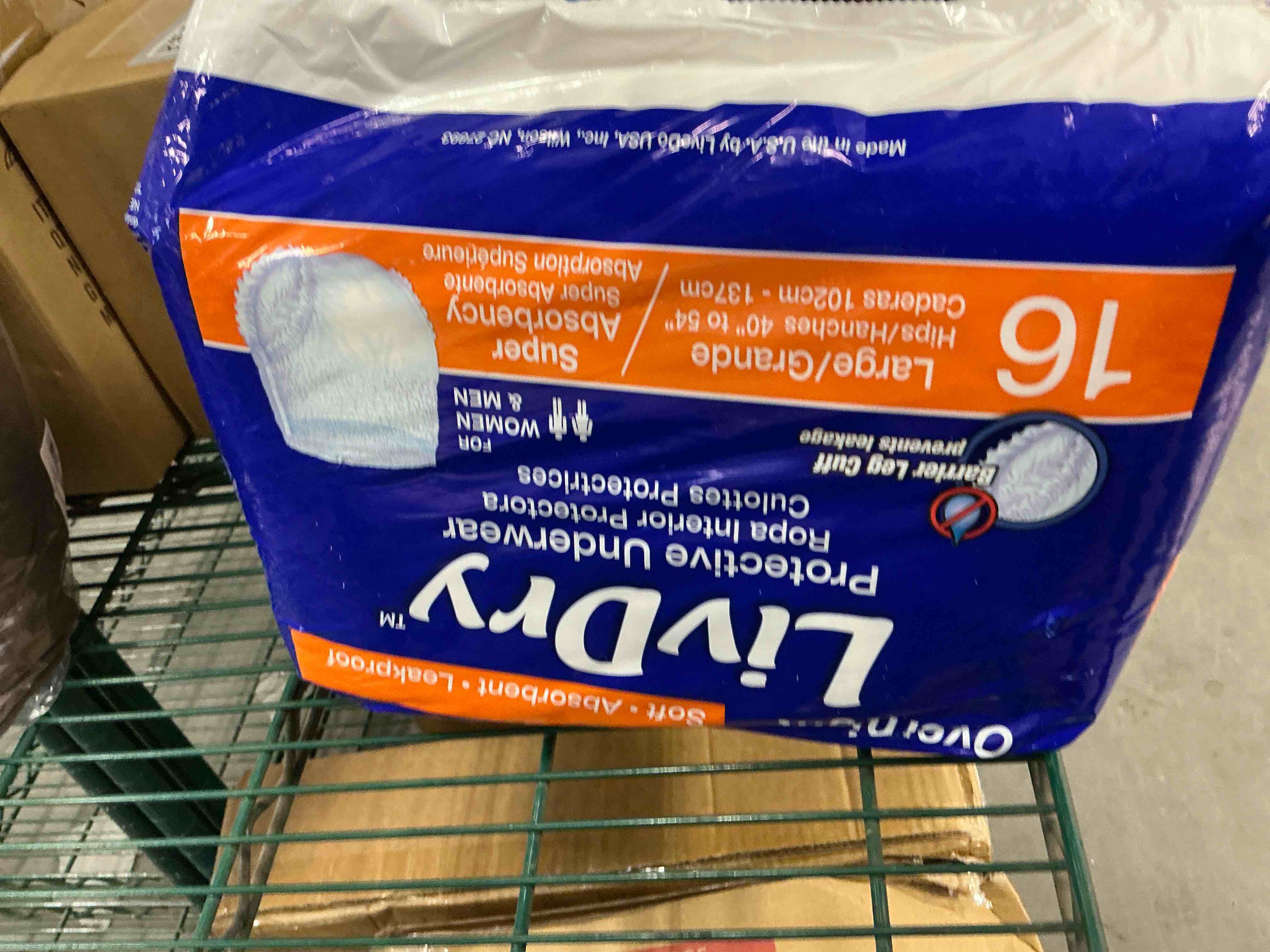 Condition photo showing New/Like New for LivDry Adult Diapers Large Incontinence Underwear, Overnight, Leak Protection, 16-Pack Large (16 Count)