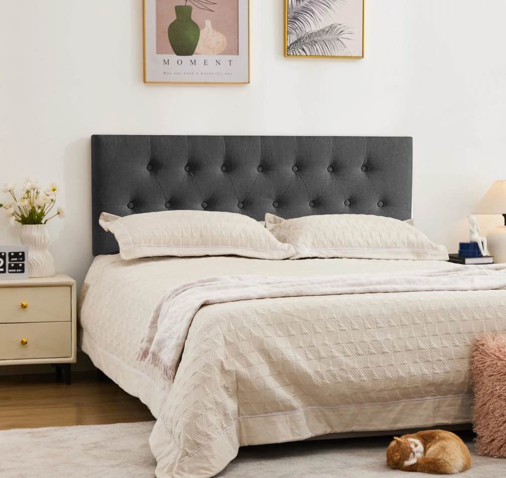 JONPONY Tufted Upholstered Headboard Full Size, Solid Wood Head Board with  Adjustable Height  Headboard from 37" to 51",Bed Frame Adapters,Black,Headboard Only