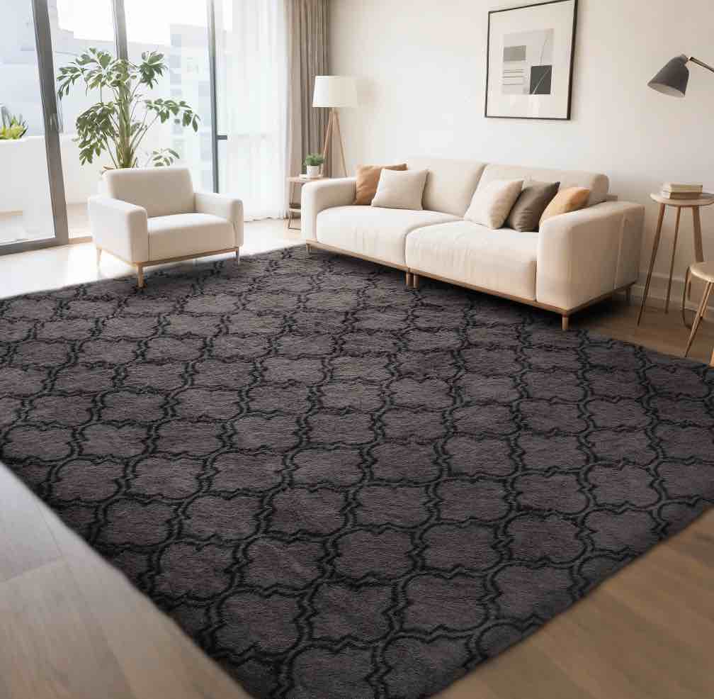 CozyDesg 8'x10' Area Rugs for Living Room?Black Rugs Shag Fluffy Shaggy Bedside Carpet, Large rug for Living Room Bedroom Dining Room Office Home Decor,Dark Gray & Black