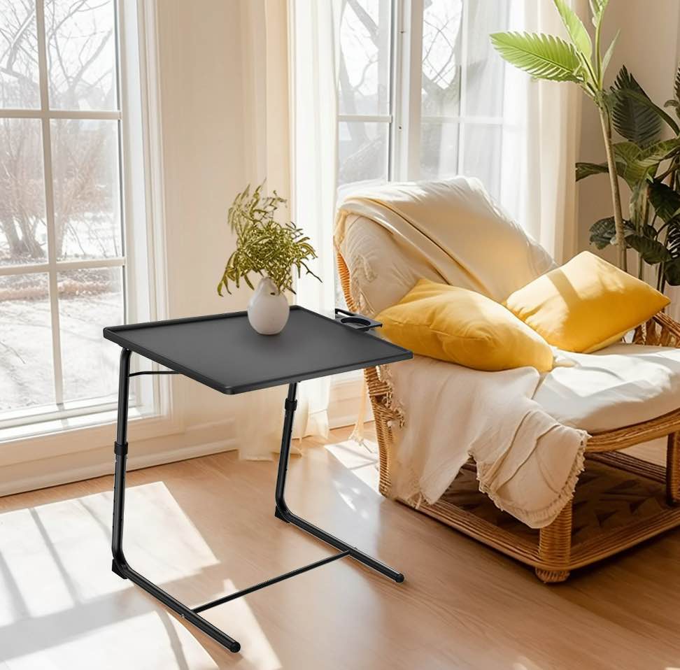 Adjustable TV Tray Folding Table Trays with 6 Height & 3 Tilt Angle & Cup Holder