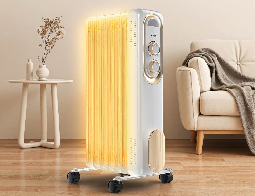 MCQ Oil Filled Radiator Heater for Indoor Use, 1500W with Adjustable Thermostat, for Office Bedroom Home,White