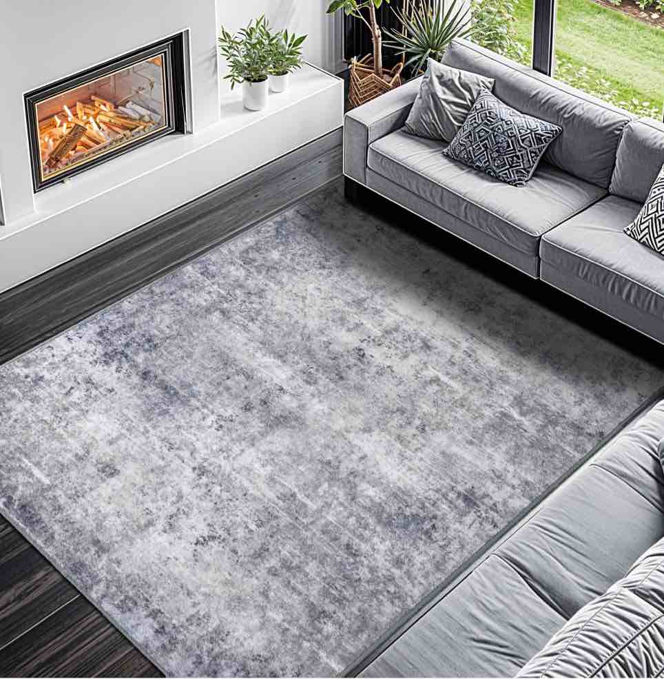 SONORO KATE 9'x12' Area Rugs for Living Room, Machine Washable Oriental Vintage Non Slip Soft Indoor Area Carpet, Gray/Blue