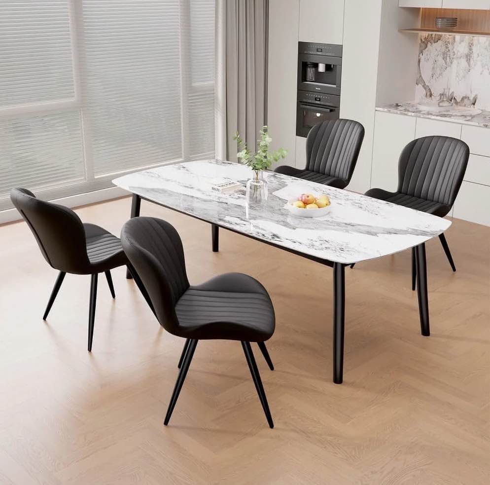 Hawsaiy Upholstered Dining Chairs Set of 4, Modern Kitchen Chairs with Backrest and Metal Legs, 19" Seat Height,Black