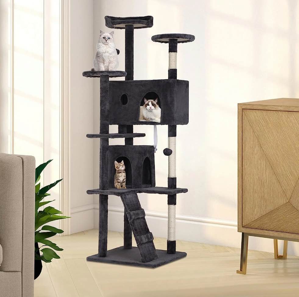BestPet 70in Cat Tree Tower  Dark Gray  w/Scratch Posts  House & Funny Toys