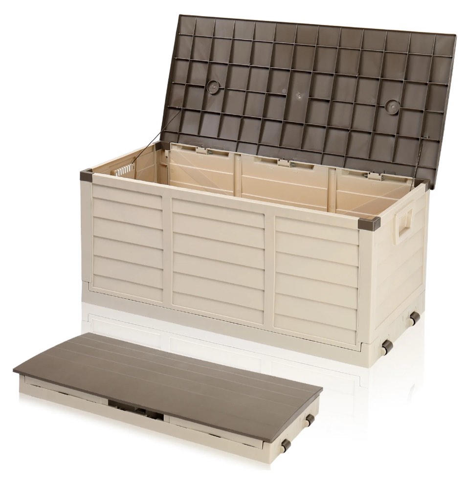 Ktaxon 75gal Outdoor Storage Deck Box Collapsible Garden Resin Deck Box Pre-installed,Space Saving & Easy Set Up - Brown