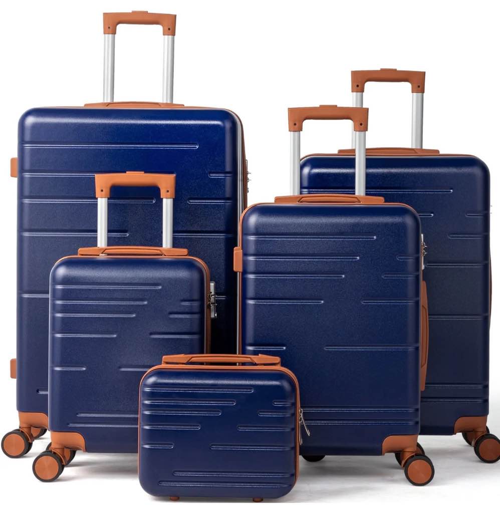 Zimtown Luggage 5 Piece Sets Suitcase ABS Hardside with Spinner Wheels and TSA Lock, Navy Blue