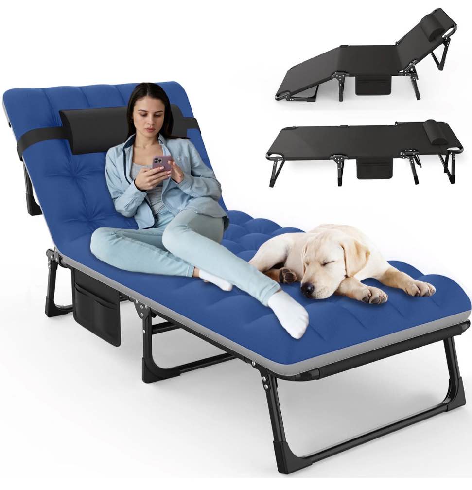 GVDV Portable Folding Camping Cot with Mattress, 29" Wide Multi-Position Folding Chaise Lounge Chair, Oversized Folding Bed Sleep Cot for Outdoor, Home, Office