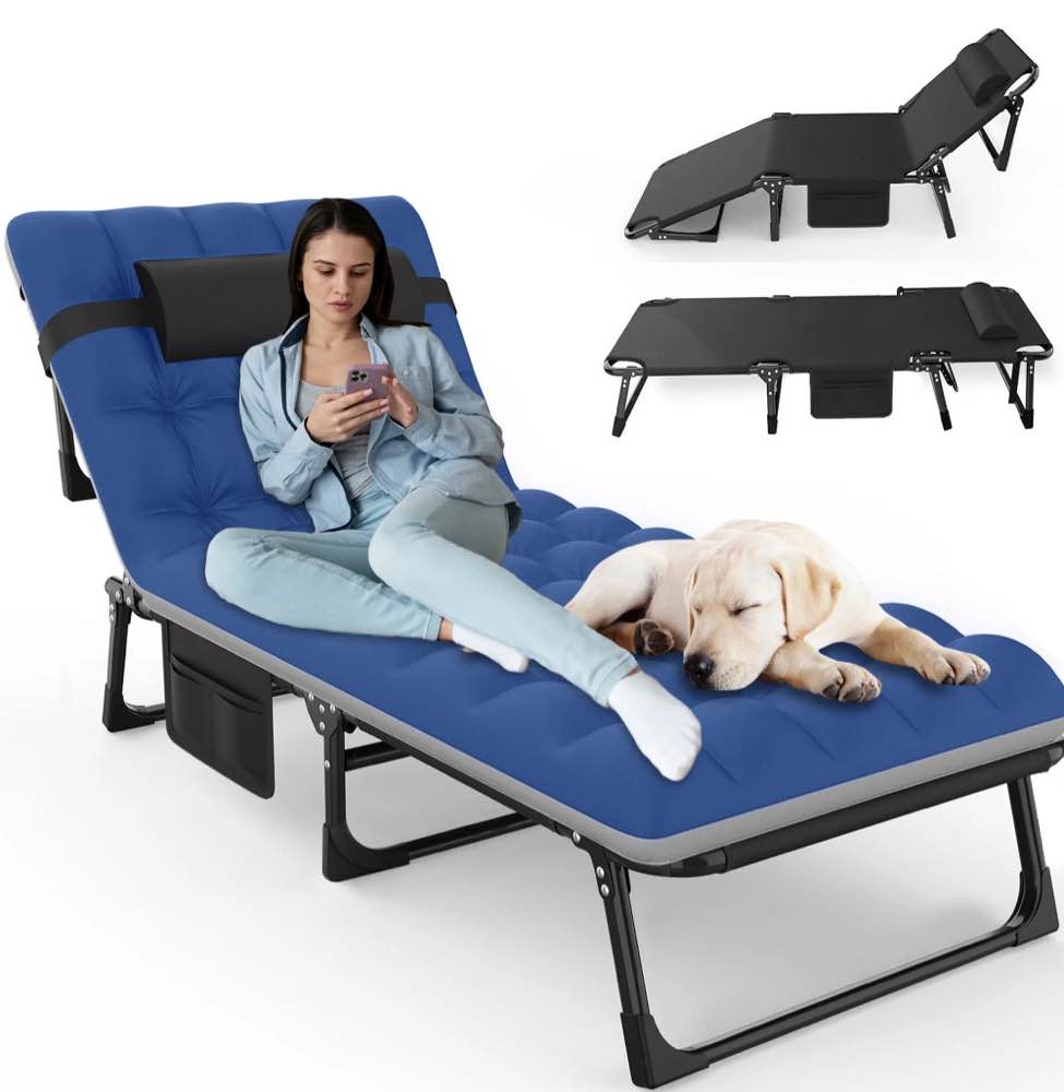 GVDV Portable Folding Camping Cot with Mattress, 29" Wide Multi-Position Folding Chaise Lounge Chair, Oversized Folding Bed Sleep Cot for Outdoor, Home, Office