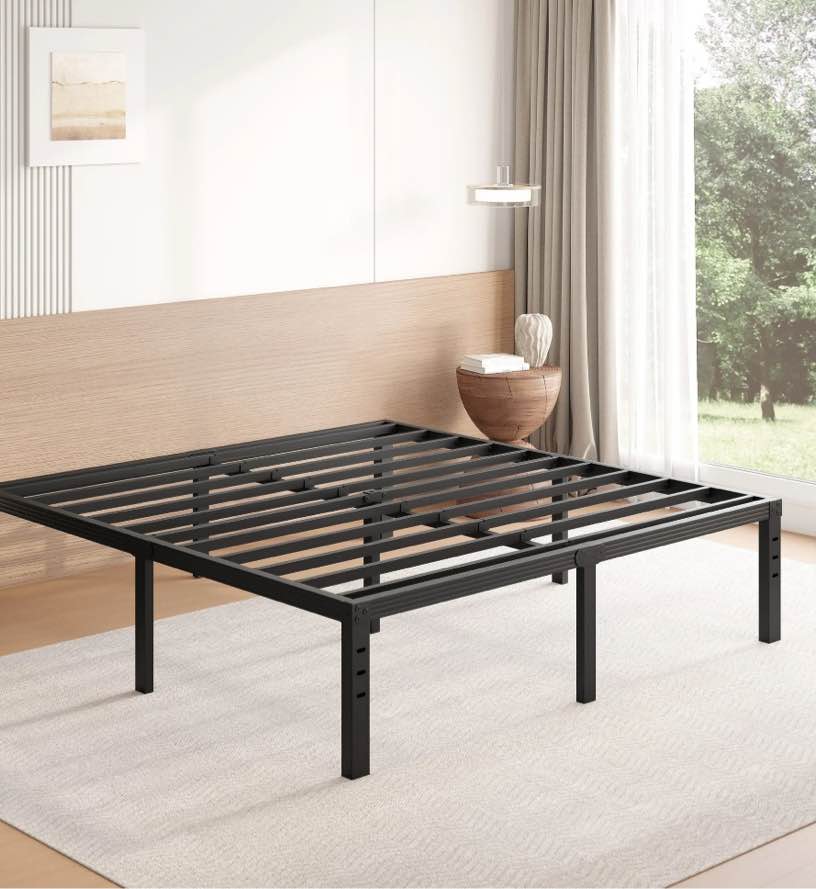 FSCHOS 18 inch King Size Metal Bed Frame, Heavy Duty Metal Platform with Ample Storage Space, Sturdy Construction, No Box Spring Needed