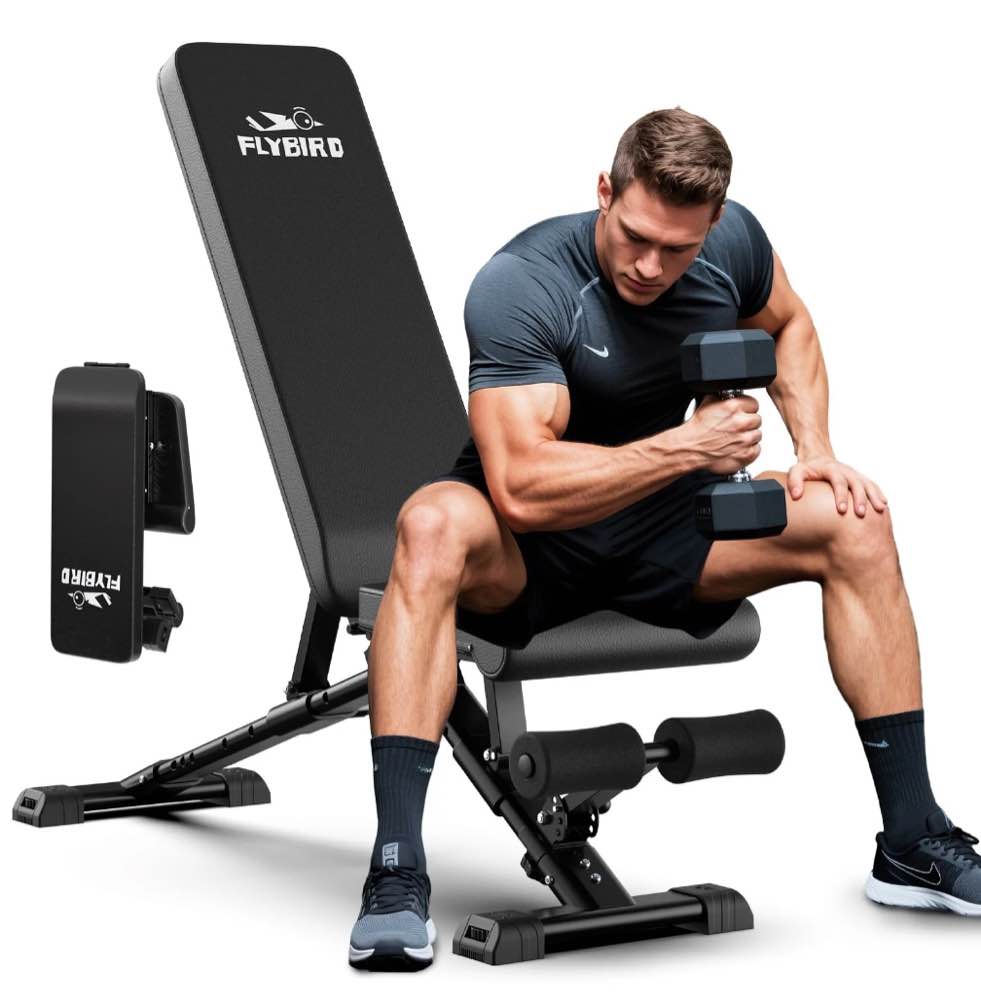Flybird Collapsible Adjustable Weight Bench - Heavy Duty Foldable Fitness Exercise Utility, with 800 Lbs. Weight Capacity, Black