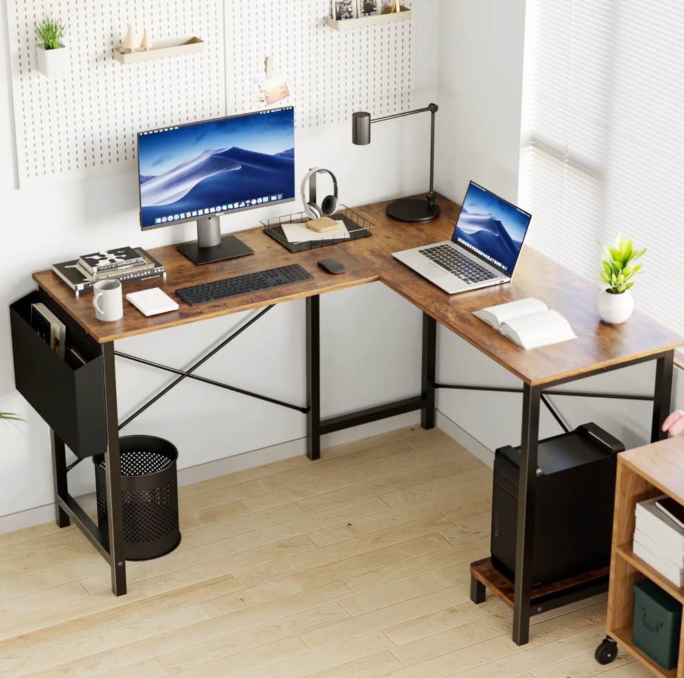 EDX L Shaped Computer Corner Desk, Gaming Table 50 inch PC Writing Study Desk for Home Office Dorm Small Space, Rust