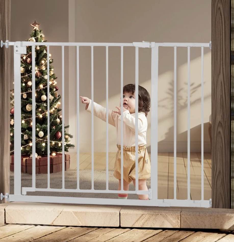 Baby Safety Gate, Baby Gates for Top Stairs Doorway, 29.5''- 40.5''Wide Pressure Mount, White