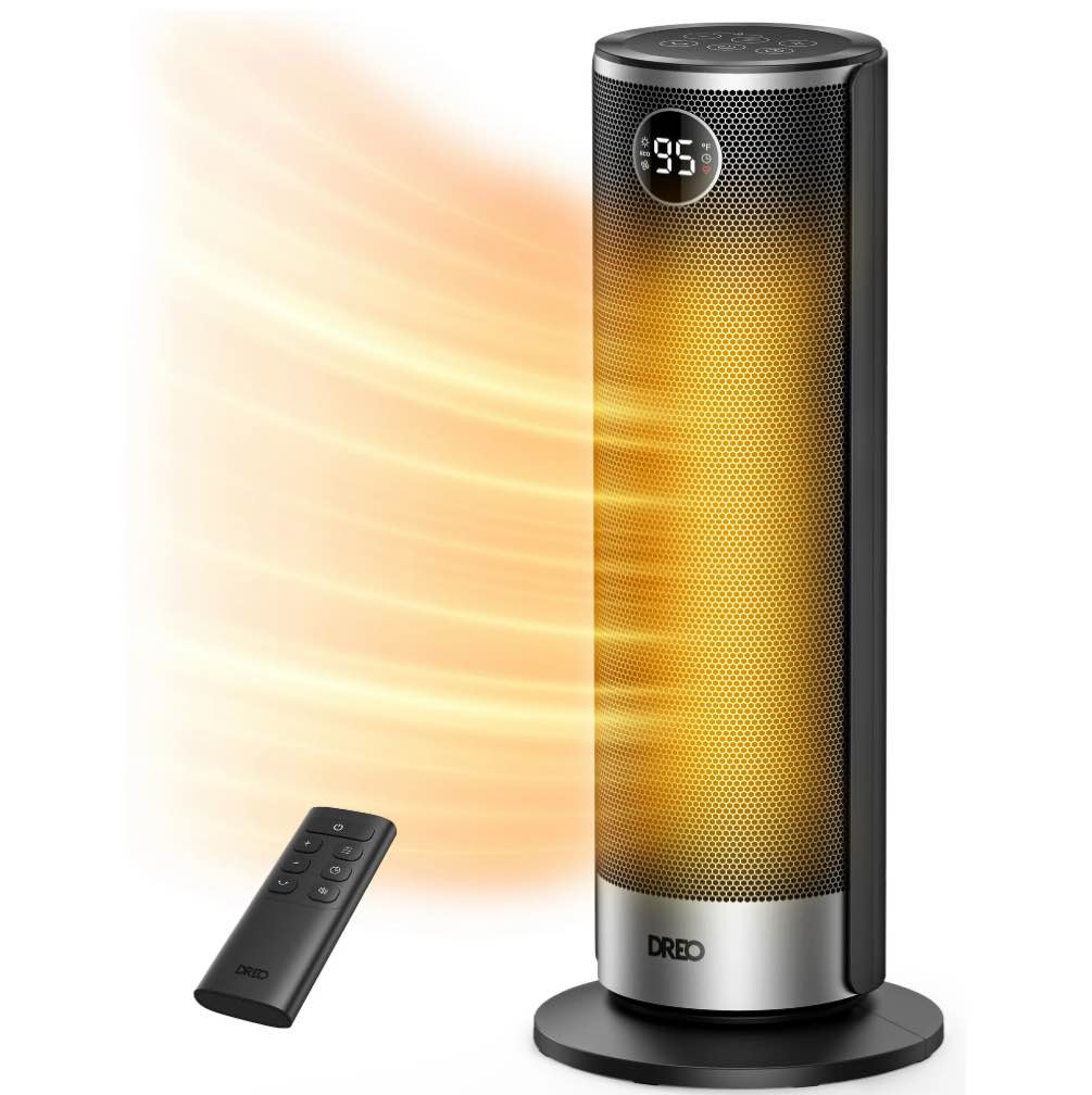 DREO Space Heater for Inside, 1500W Electric Heater with Dual-DC Motor, PTC Ceramic Heating & 8-Layer Safety Protection, ECO Mode, Precise Thermostat, 12H Timer & 20" Heaters for Home Office