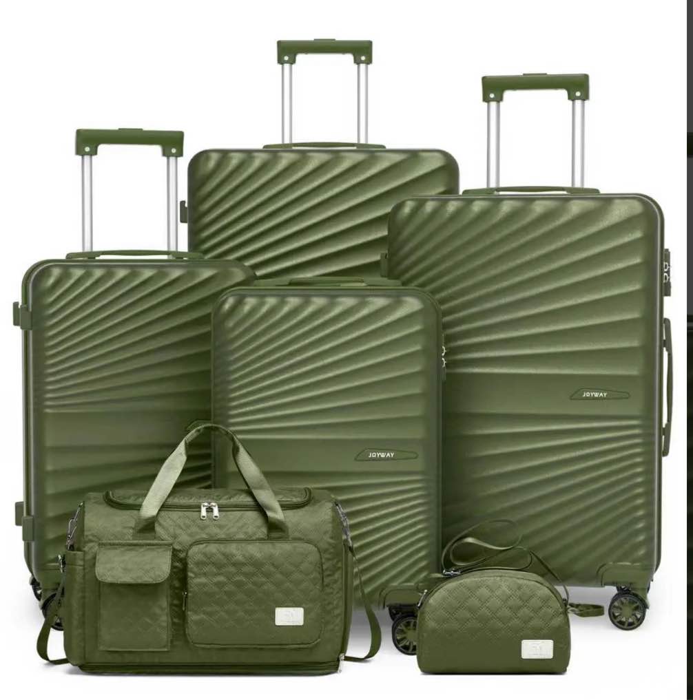 Joyway 6 Piece Hardshell Luggage Set with Spinner Wheels TSA Lock and Scratch-Resistant Finish Durable Lightweight Suitcases(Tote bags in mixed styles)