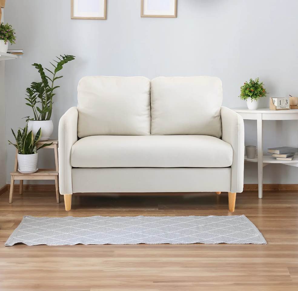 Ktaxon Loveseat Sofa with Side Bags 47" 2-Seat Small Couch with Wood Legs for Living Room Bed Room Beige Faux Leather