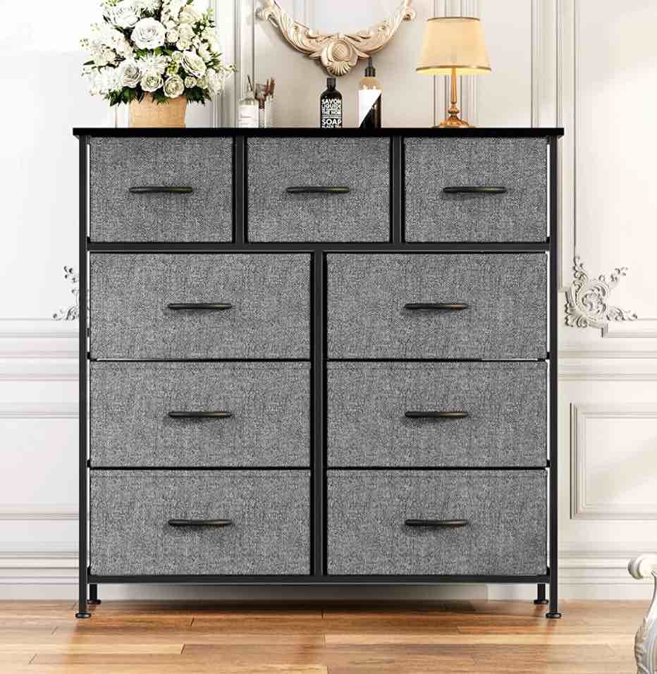 ZUNMOS Fabric Dresser for Bedroom 9 Drawer, Grey