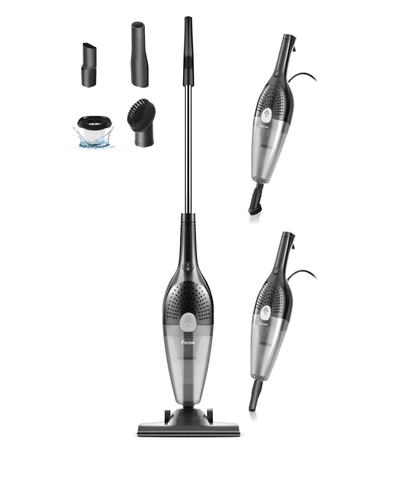Qunler 25Kpa Corded Stick Vacuum Cleaner with Powerful Suction, 3-in-1 Lightweight Handheld Vacuum Cleaner for Home Carpet Pet Hair, Black Grey, BR602