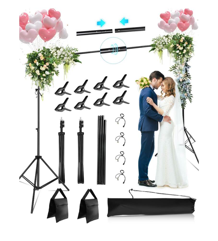 RELOIVE Backdrop Stand,10x7ft(WxH) Photo Studio Adjustable Background Stand Support kit with 8 Clamps, 2 Sandbags,4 String Clips,and Carry Bag for Parties, Events Decoration, Wedding, Photography