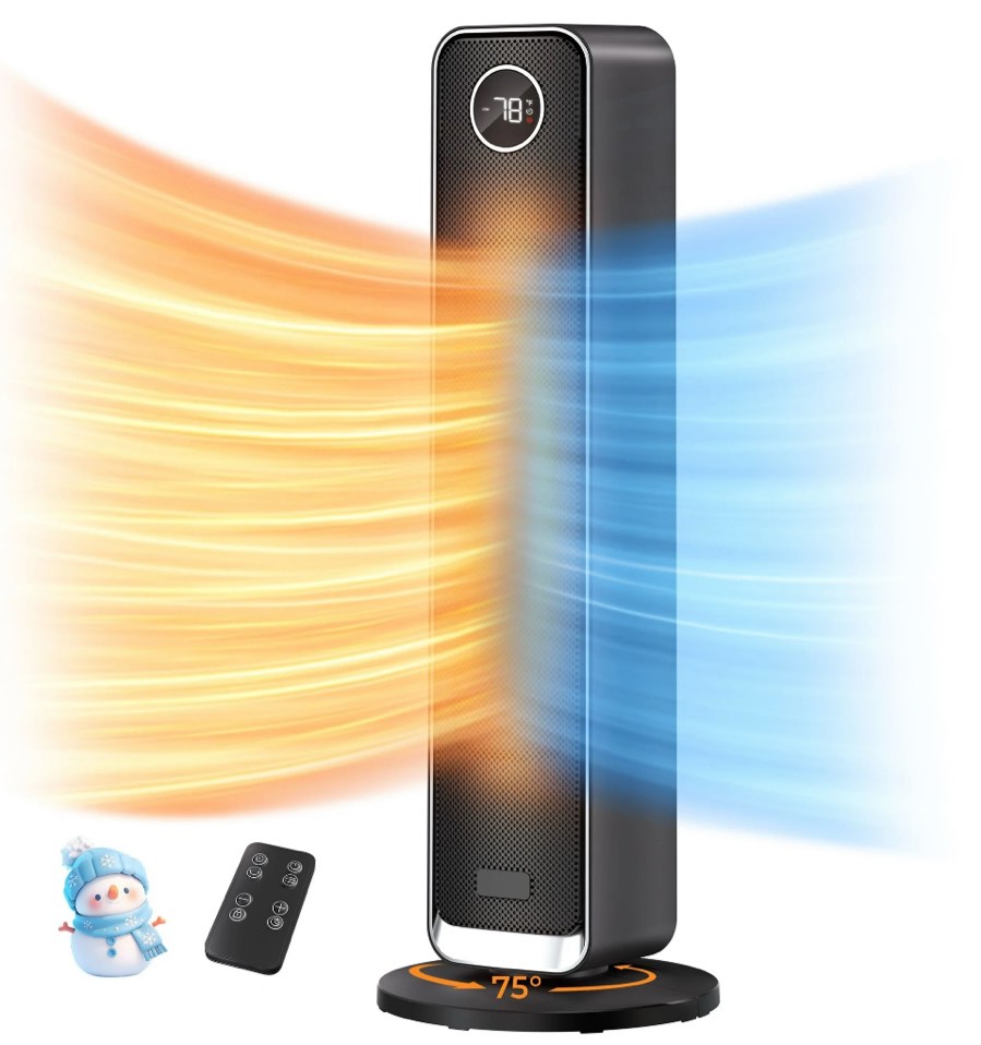 Space Heater Indoor, 25" Electric Heaters with Remote, 75° Oscillation, ECO Mode, 12H Timer, 30dB Quiet Heating, Safe Energy Efficient Heaters for Large Room, Bedroom