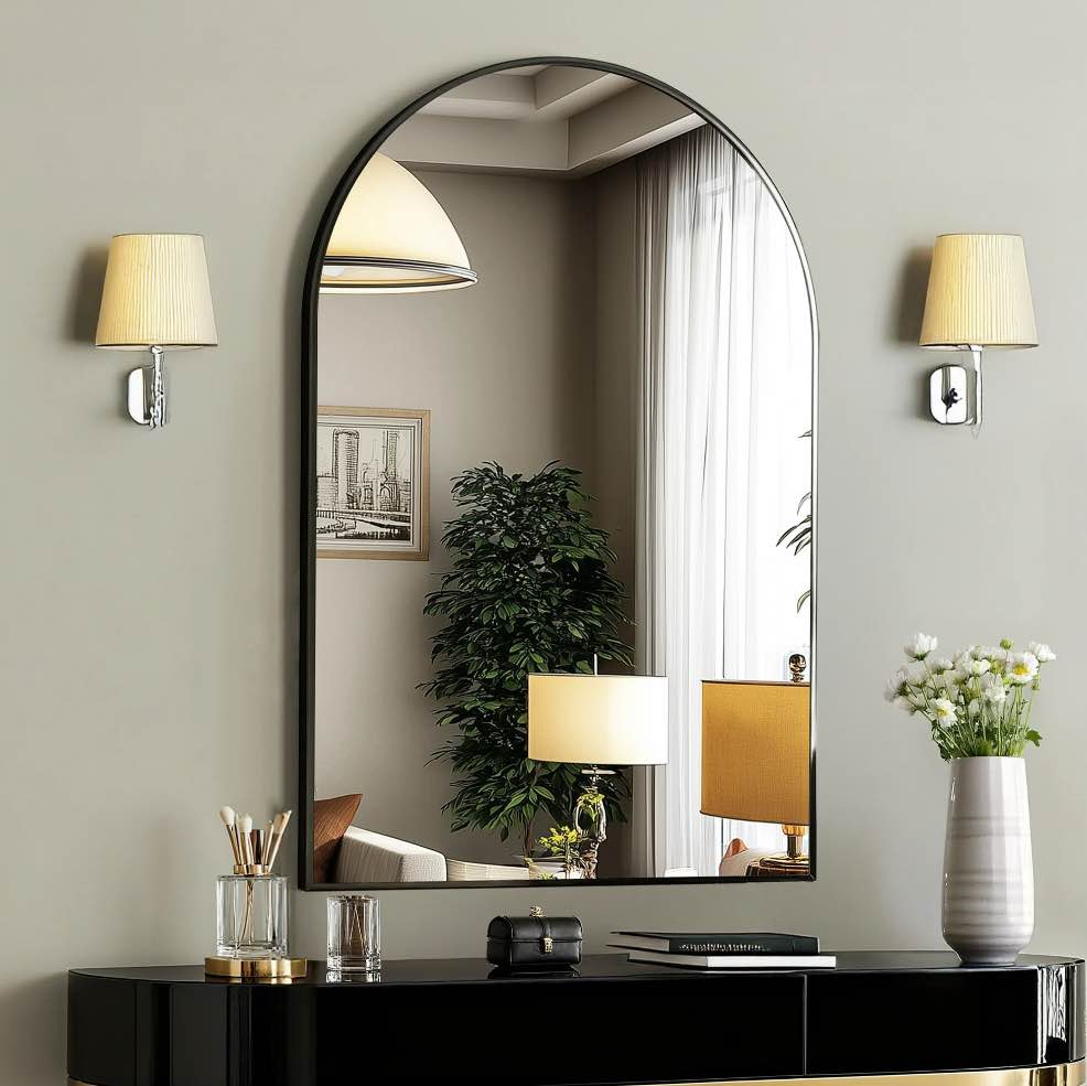 EDX 24 X36  Arched Bathroom Mirror  Wall Mounted Mirror with Aluminum Alloy Frame  Bathroom Mirror for Living Room  Bedroom  Bathroom and Entryway  Black