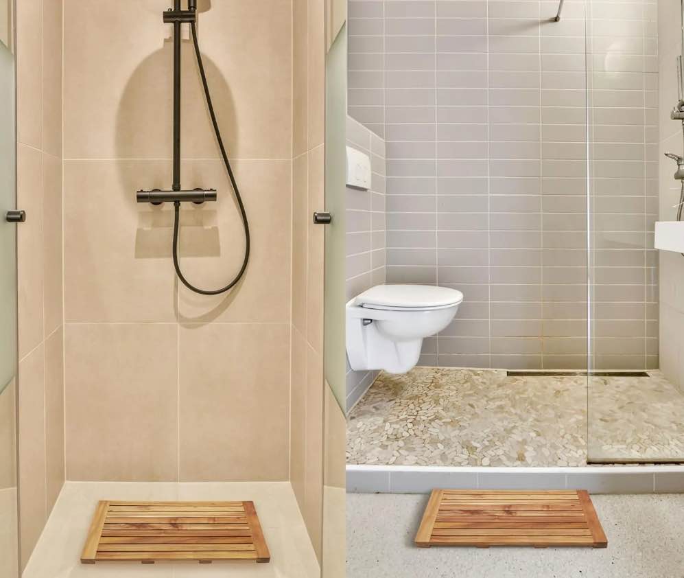 Perfnique Teak Shower Mat, Wood Bath Mat, Non-Slip Shower Mats for Bathroom&Bathtub, Sturdy Wooden Bath Mat for Spa Home or Outdoor (24''x18'')