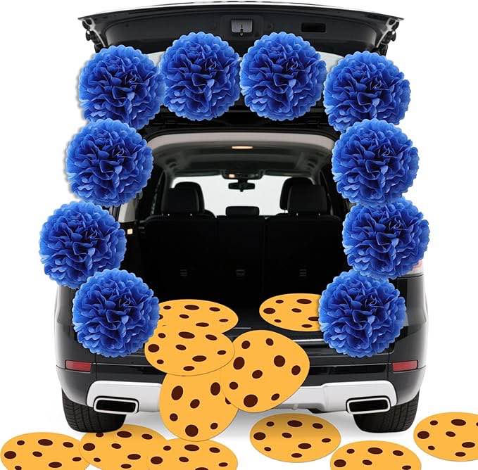 ForraFun 18 Pcs Halloween Trunk or Treat Cookie Decor Blue Tissue Paper Pom Poms Car Decoration Kit 