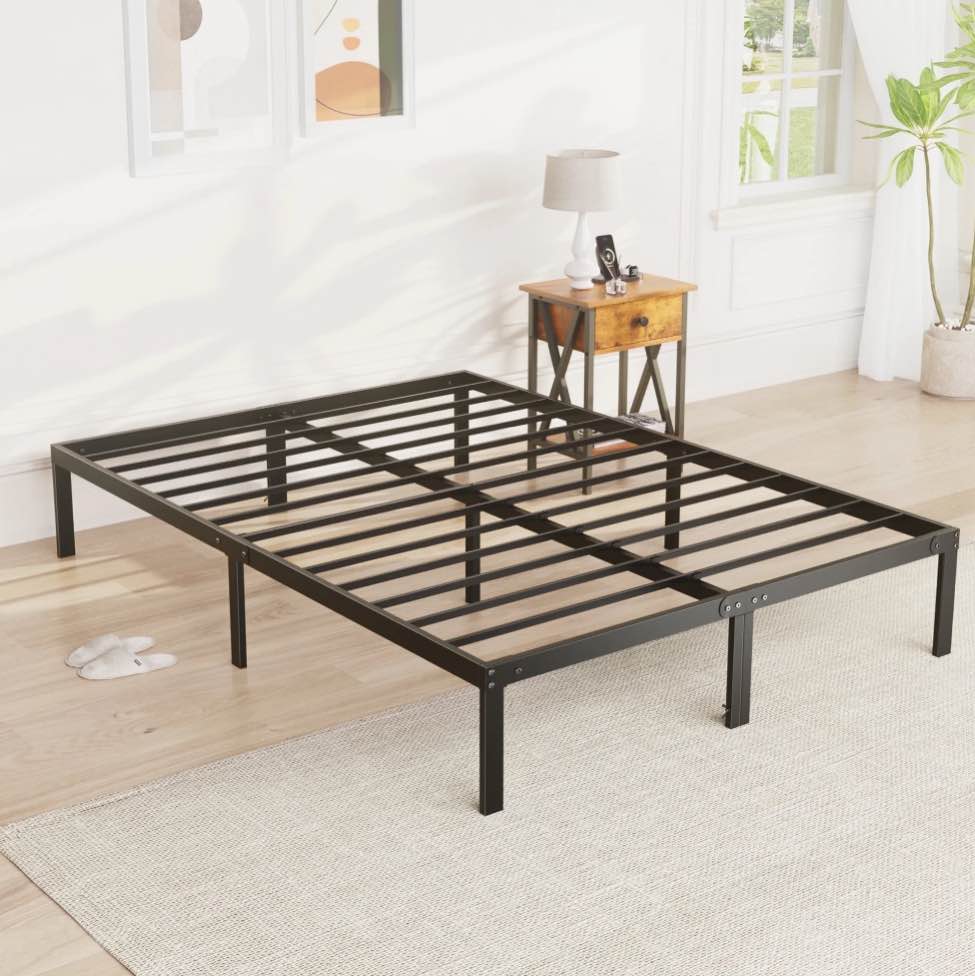 edx King Size Bed Frame with Ample Storage Space, Sturdy Steel Slat Support, 14-Inch Height, No Box Spring Needed, Heavy-Duty Metal Platform