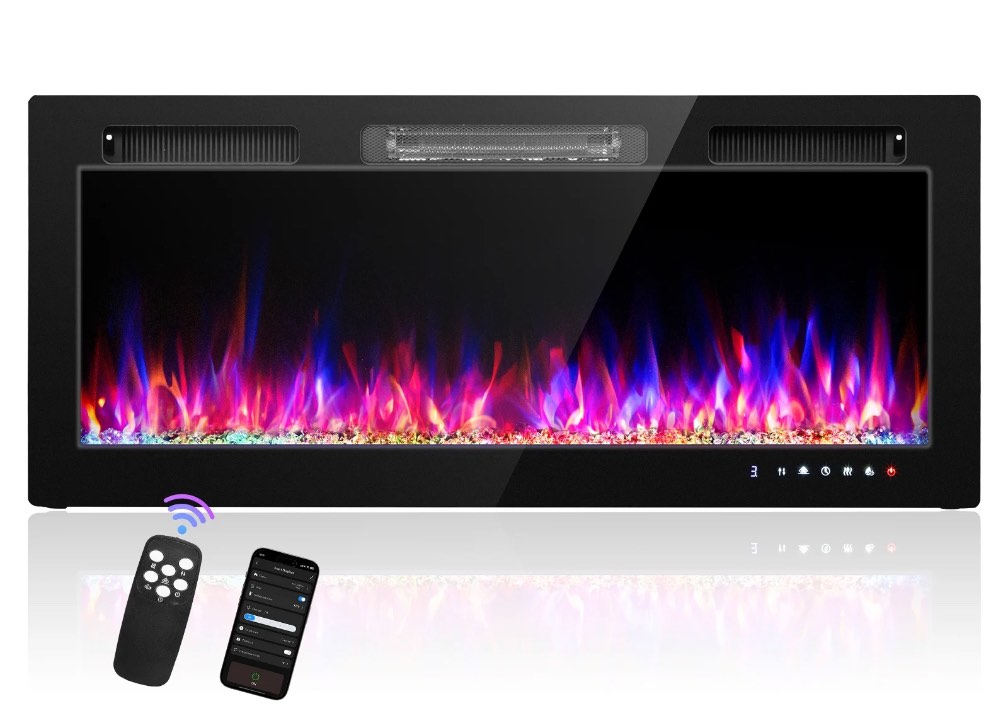 Ktaxon 30" Electric Fireplace, Freestanding/Inserts/Wall Mounted Fireplace Heater with Remote Control, 12 Adjustable Flame Colors, Log & Crystal, 8H Timer for Living Room, Bedroom