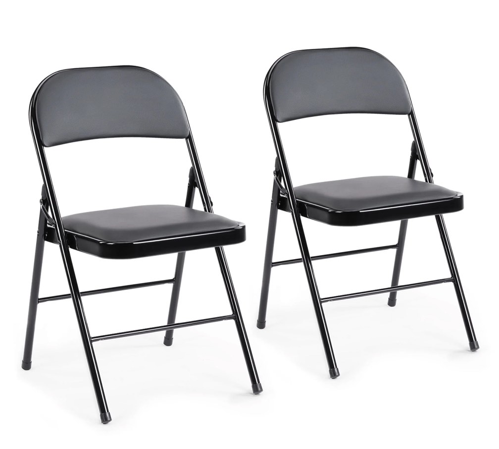 CONCETTA 2 Pack Folding Chair, Indoor Outdoor Portable Stackable Commercial Leather Padded Seat for Home, Office, Party, Black