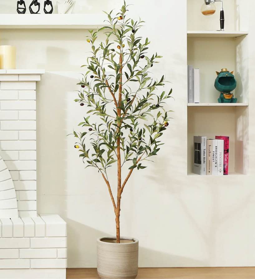 5 ft Artificial Olive Plants with Realistic Leaves and Natural Trunk, Silk Fake Olive Tree in Black Plastic Pot, Faux Olive Tree for Office Home