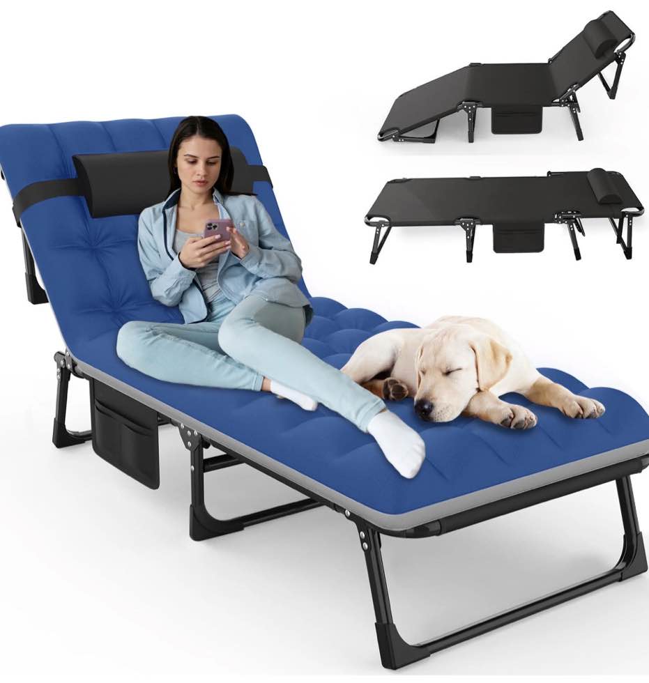 GVDV Portable Folding Camping Cot with Mattress, 29" Wide Multi-Position Folding Chaise Lounge Chair, Oversized Folding Bed Sleep Cot for Outdoor, Home, Office