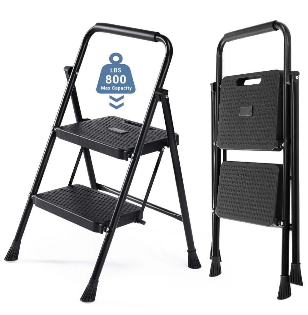 CONCETTA 2 Step Ladder, Folding Step Stool with Anti-Slip Pedal, Lightweight Portable Ladder for Home, Workplace, 800lbs Capacity?Black