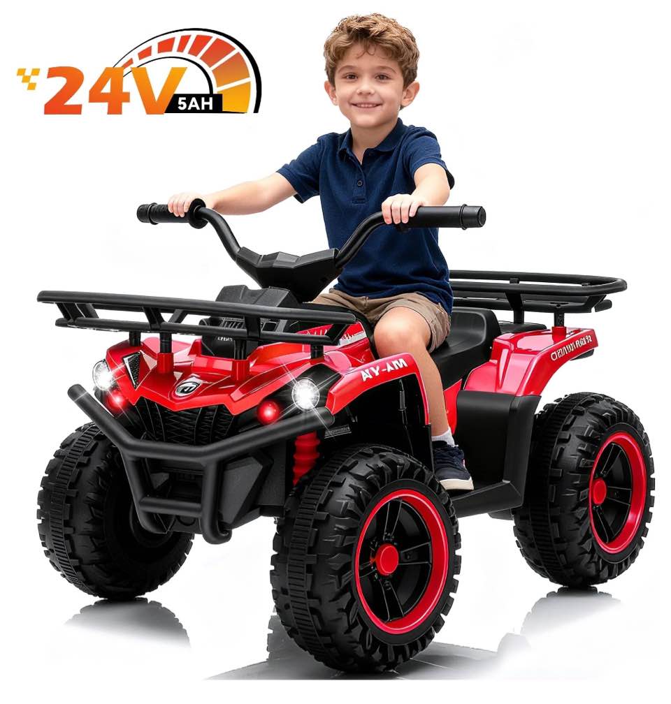 Yexmas 24V Kids Ride On ATV, 4 Wheeler Electric Quad Toy Car, Battery Powered Ride On Vehicle for Kids, Red