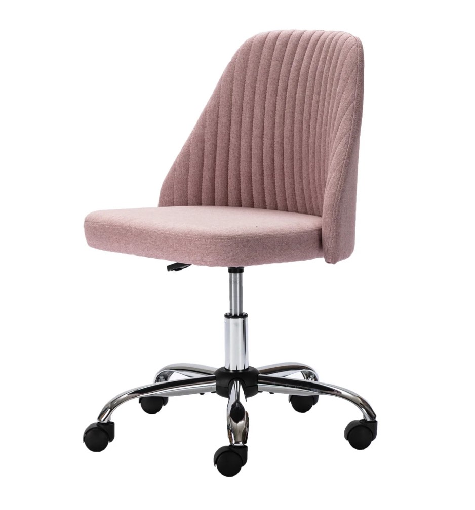 edx Makeup Chair Armless Office Chair With Wheels, Comfortable Home Office Desk Chair, Adjustable Swivel Upholstered Fabric Makeup Task Computer Chair, Pink